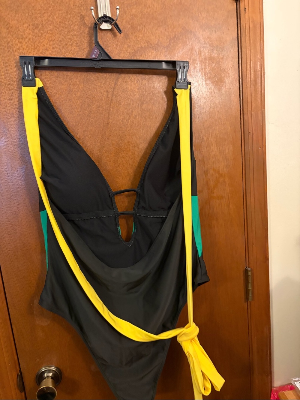 Black One-Piece Monokini Swimsuit with Yellow & Green Accents - Picture 4 of 6